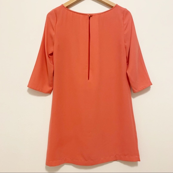 Nordstrom Leith Coral Pink Quarter Sleeve Boatneck Crepe Shift Mini Dress XS - Picture 4 of 7